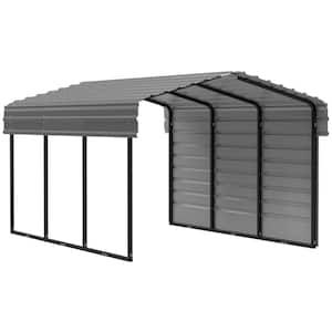 10 ft. W x 15 ft. D x 7 ft. H Charcoal Galvanized Steel Carport with 1-sided Enclosure