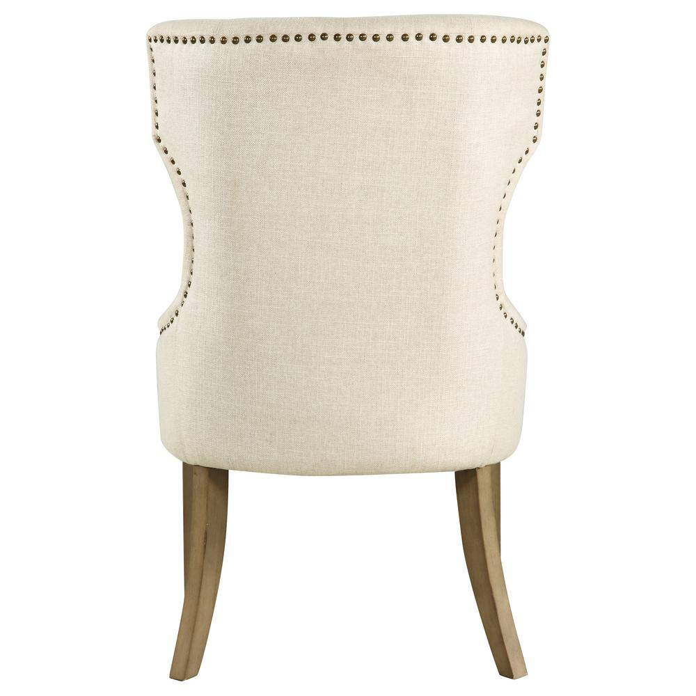 Beige Linen Upholstered Tufted High Back Side Chair