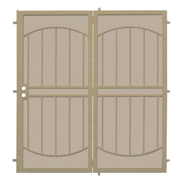 Unique Home Designs 72 in. x 80 in. Arcada Tan Projection Mount Outswing Steel Patio Security Door with Expanded Metal Screen