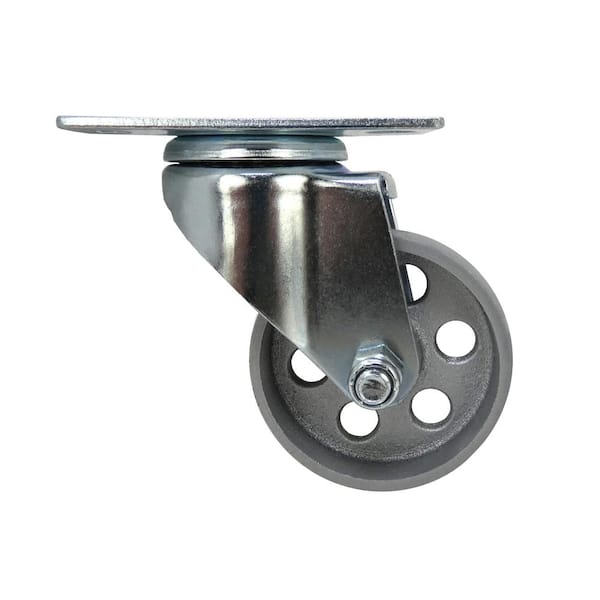 3 in. Gray Cast Iron Swivel Plate Caster with 300 lbs. Load Rating