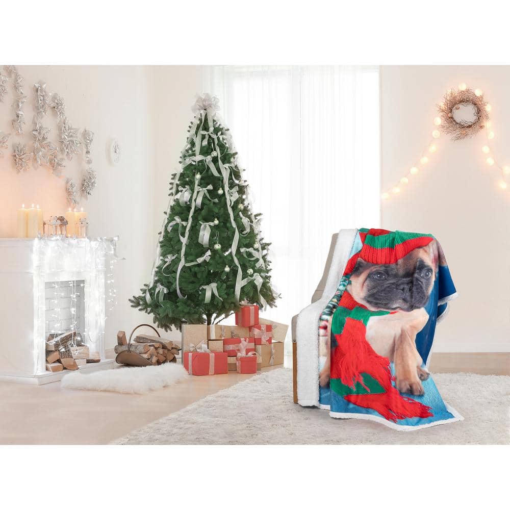 Reversible Knitted Sherpa Christmas Throw Blanket for Kids