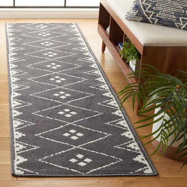 Pyramid 2 ft. x 8 ft. Charcoal/Ivory Tribal Runner Rug