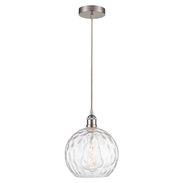 Athens Water Glass 60-Watt 1-Light Brushed Satin Nickel Shaded Mini Pendant Light with Clear Glass Shade