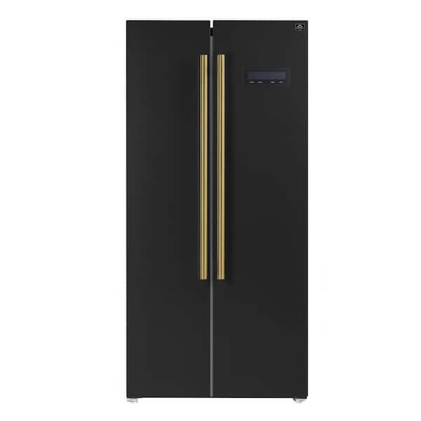 Forno Salerno 15.6 cu. ft., 33 in. freestanding side-by-side black refrigerator with antique brass handles