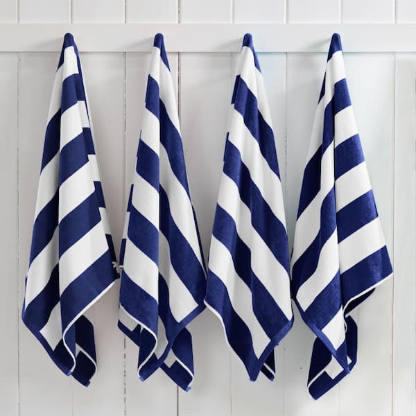 Navy 100% Cotton Cabana 4-Pack Oversized Beach and Pool Towels