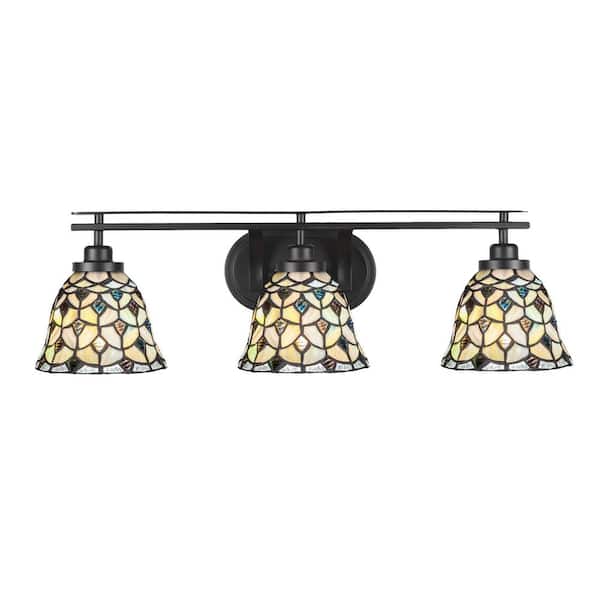 Unbranded Monroe 28.5 in. 3-Light Matte Black Vanity Light 7 in. Crescent Art Glass Shade no Bulbs Included
