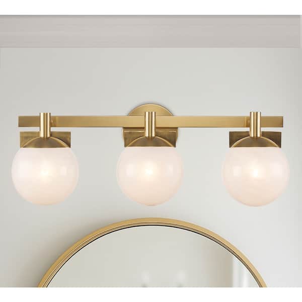 Brooklyn 24 in. 3-Light Gold Bathroom Vanity Light Fixture with White Swirl Glass Shades