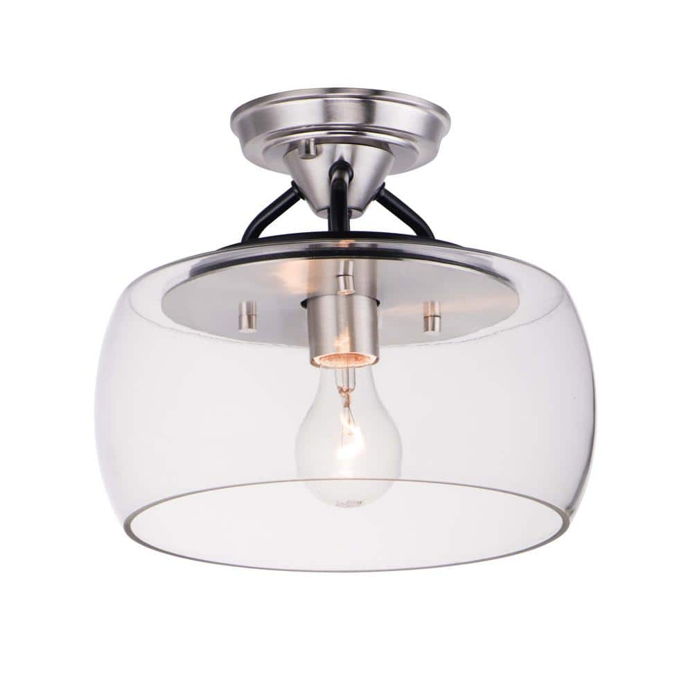 Elegant Goblet 11" Black and Satin Nickel Drum Ceiling Light