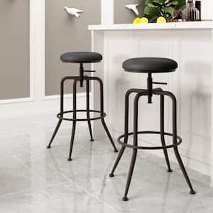 Ana 28.5-31.5 in. Adjustable Height Black Backless Metal Frame Swivel Industrial BarStool with PVC Seat(Set of 2)