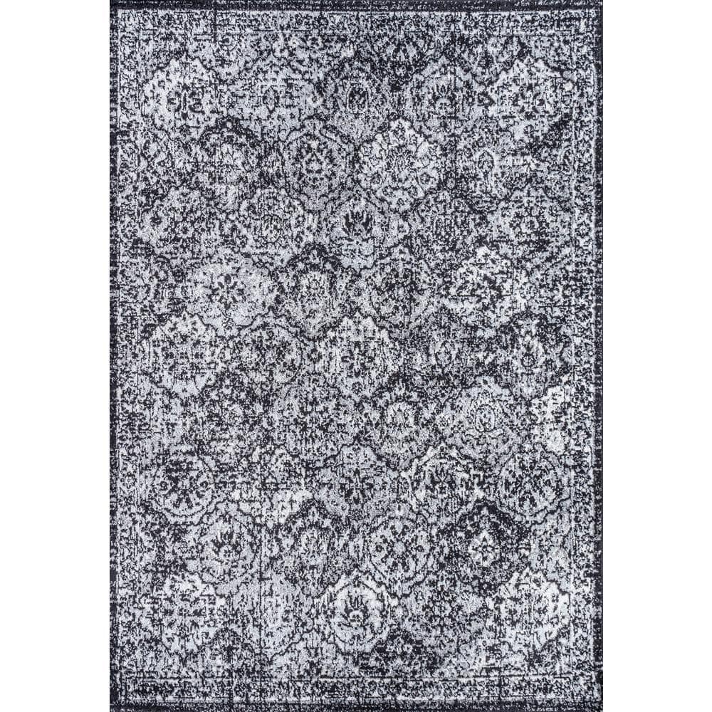 Bohemian Bliss Black/Ivory Synthetic 8' x 10' Easy-Care Area Rug