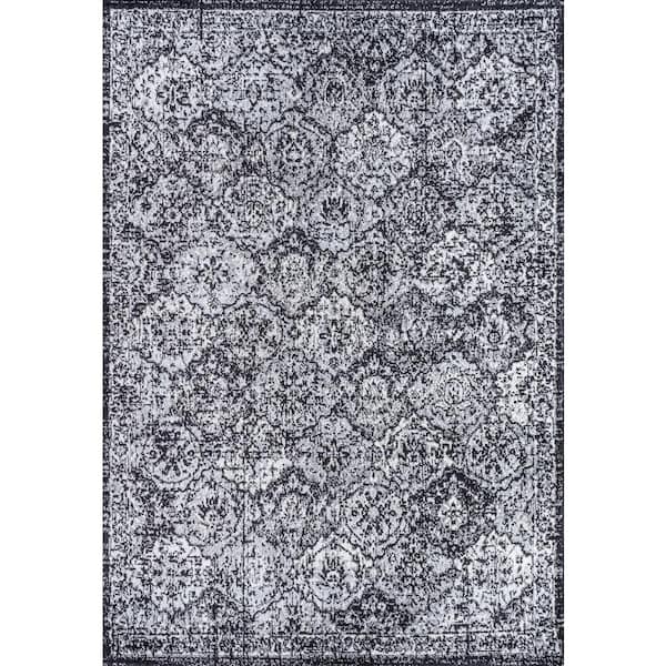 Black/Ivory 8 ft. x 10 ft. Modern Persian Boho Vintage Trellis Area Rug