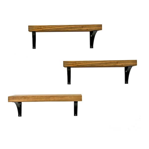 Intrinsic Haven Industrial Grace 20 in. W x 5.5 in. D Light Brown Pine Wood (Set of 3) Simple Bracket Decorative Wall Shelf Set