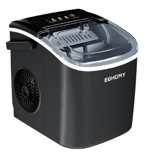 Adrinfly 8.74 in. 26 lbs. Stainless Steel Bulllet Countertop Portable Ice Maker Machine with Handle, Basket and Scoop, Black