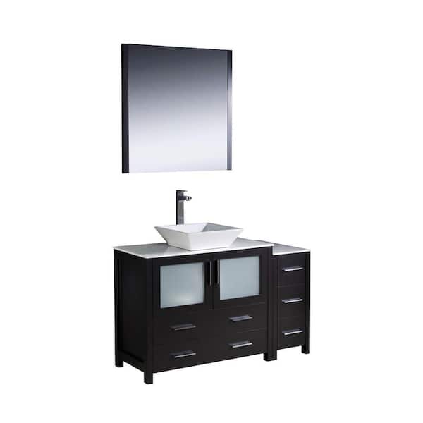 Fresca Torino 48 in. Vanity in Espresso with Glass Stone Vanity Top in White with White Basin and Mirror (Faucet Not Included)