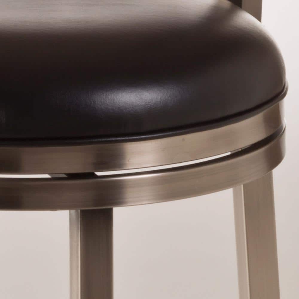 Harlow Antique Pewter Swivel Bar Stool with Black Vinyl Seat
