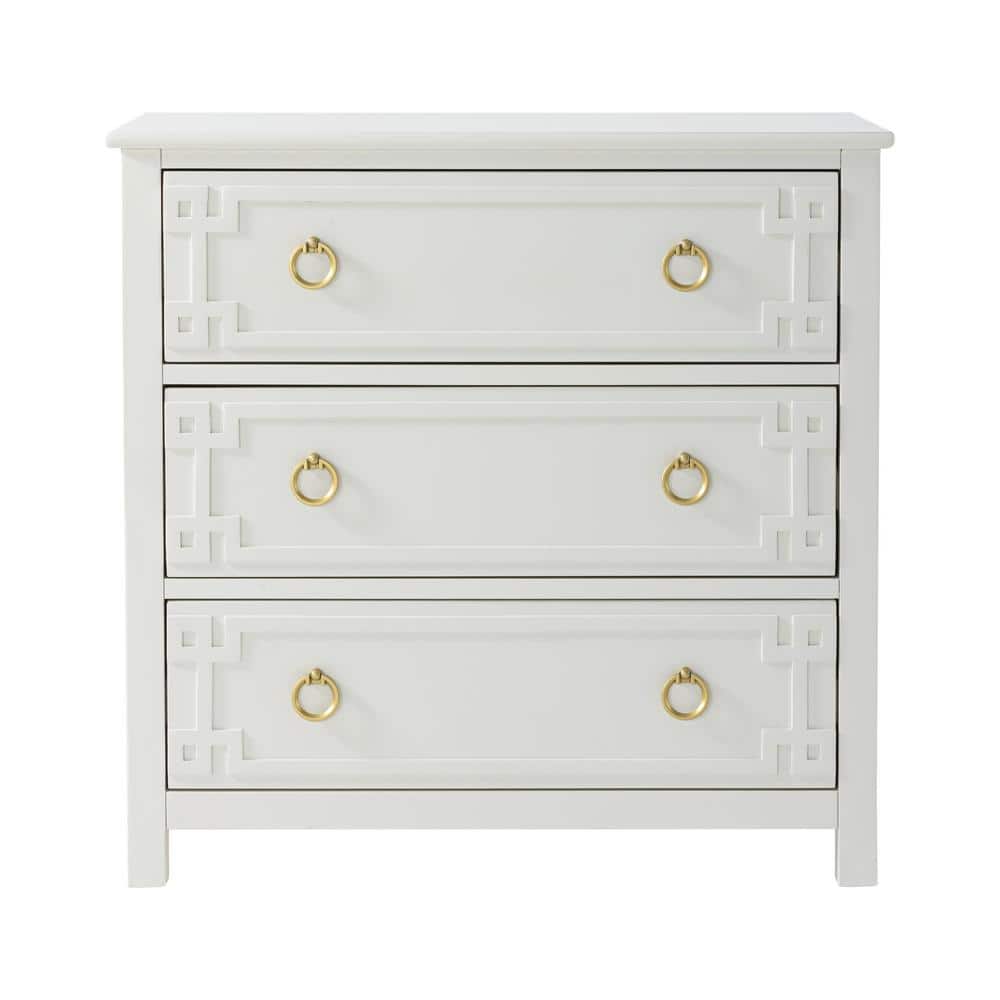 Distressed Natural Wood 3-Drawer 28.2" H White Floral