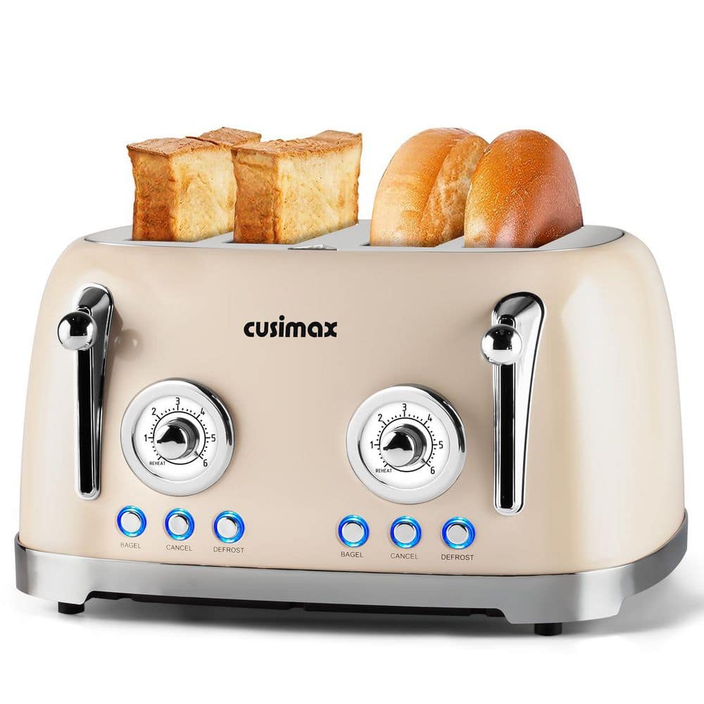 JEREMY CASS 4-Slice Beige Wide Slot Toaster with 6 Toast Settings and 4 ...