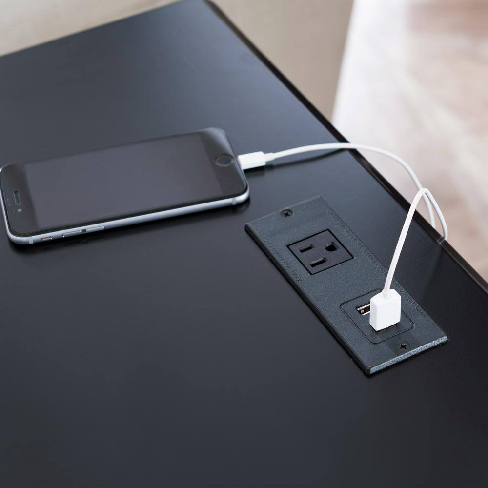 Swan Black Coastal 24" Solid Wood Nightstand with USB-C Charging