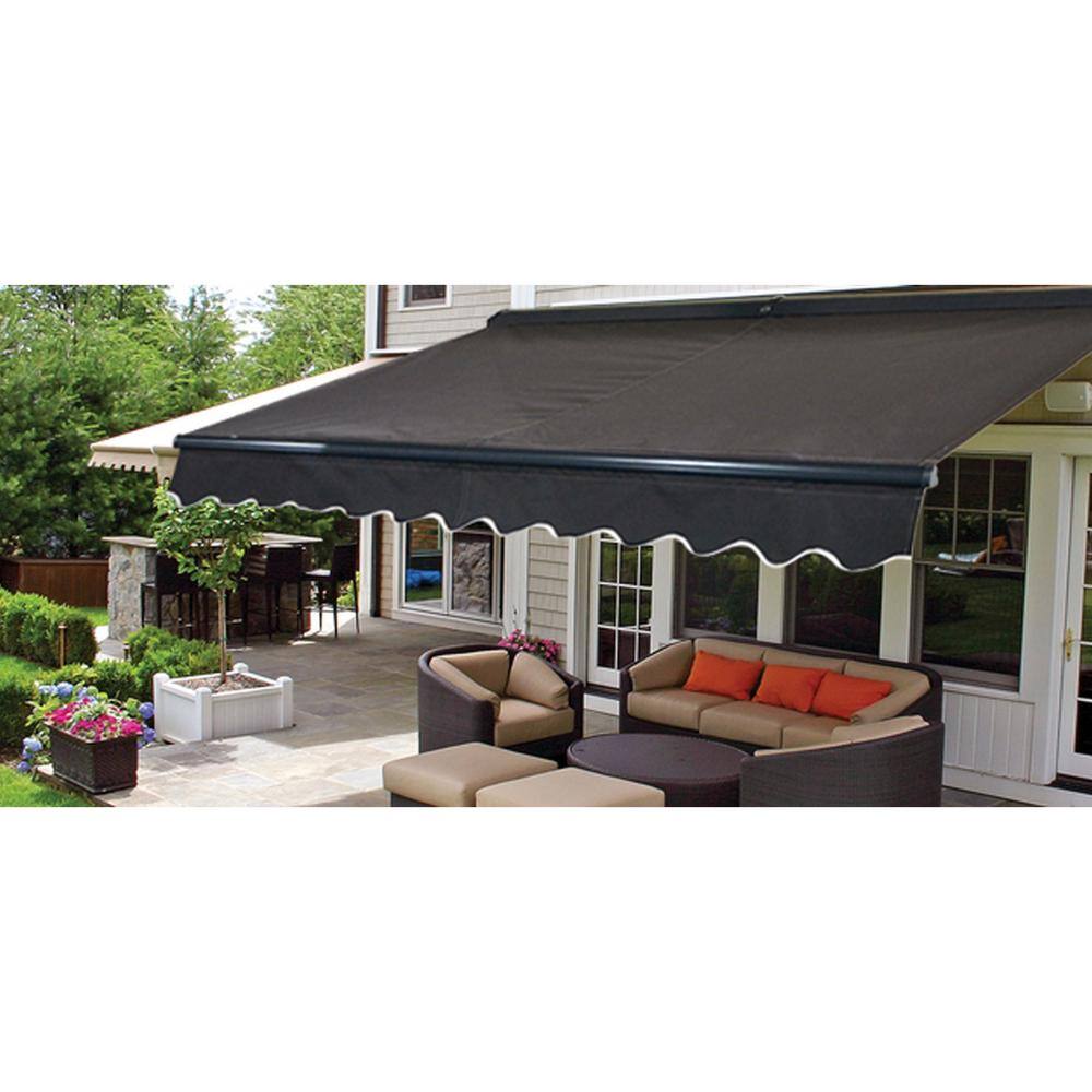 Black Motorized Retractable Patio Awning with LED Lights, 13' x 10'