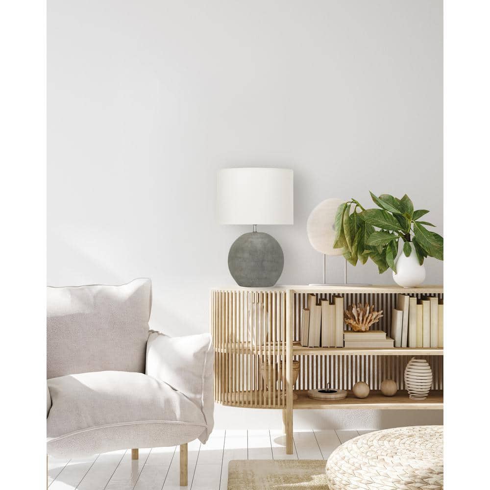 Distressed Grey Terracotta Table Lamp with White Canvas Shade