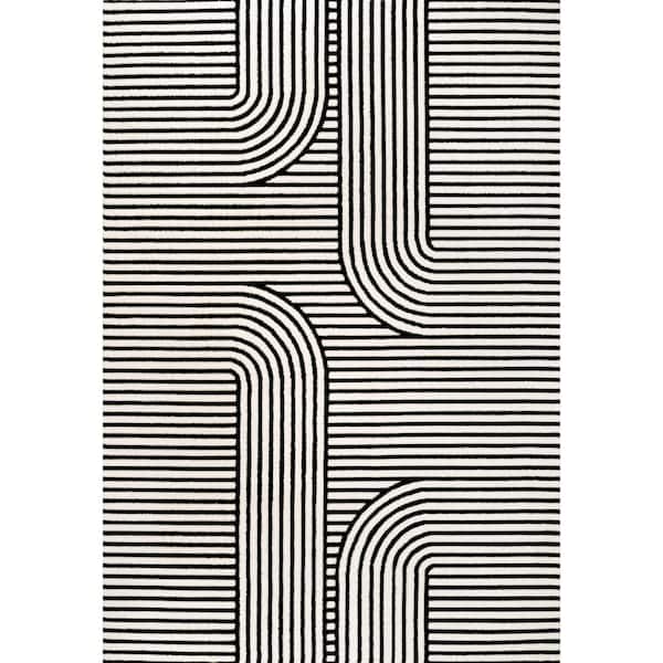 Anders MidCentury Modern Arch Stripe Two-Tone High-Low Black/White 5 ft. x 8 ft. Area Rug