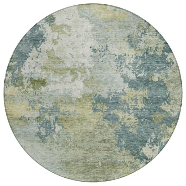 Chantille Machine Washable Indoor/Outdoor Abstract ACN2367 Aqua 8 ft. x 8 ft. Round Rug