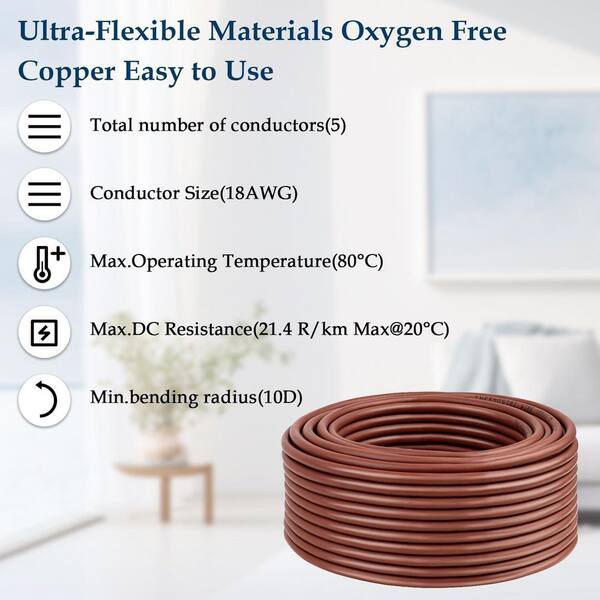 Vrbgify 75 ft. 18AWG 5-Conductor Thermostat Wire-Solid Copper HVAC