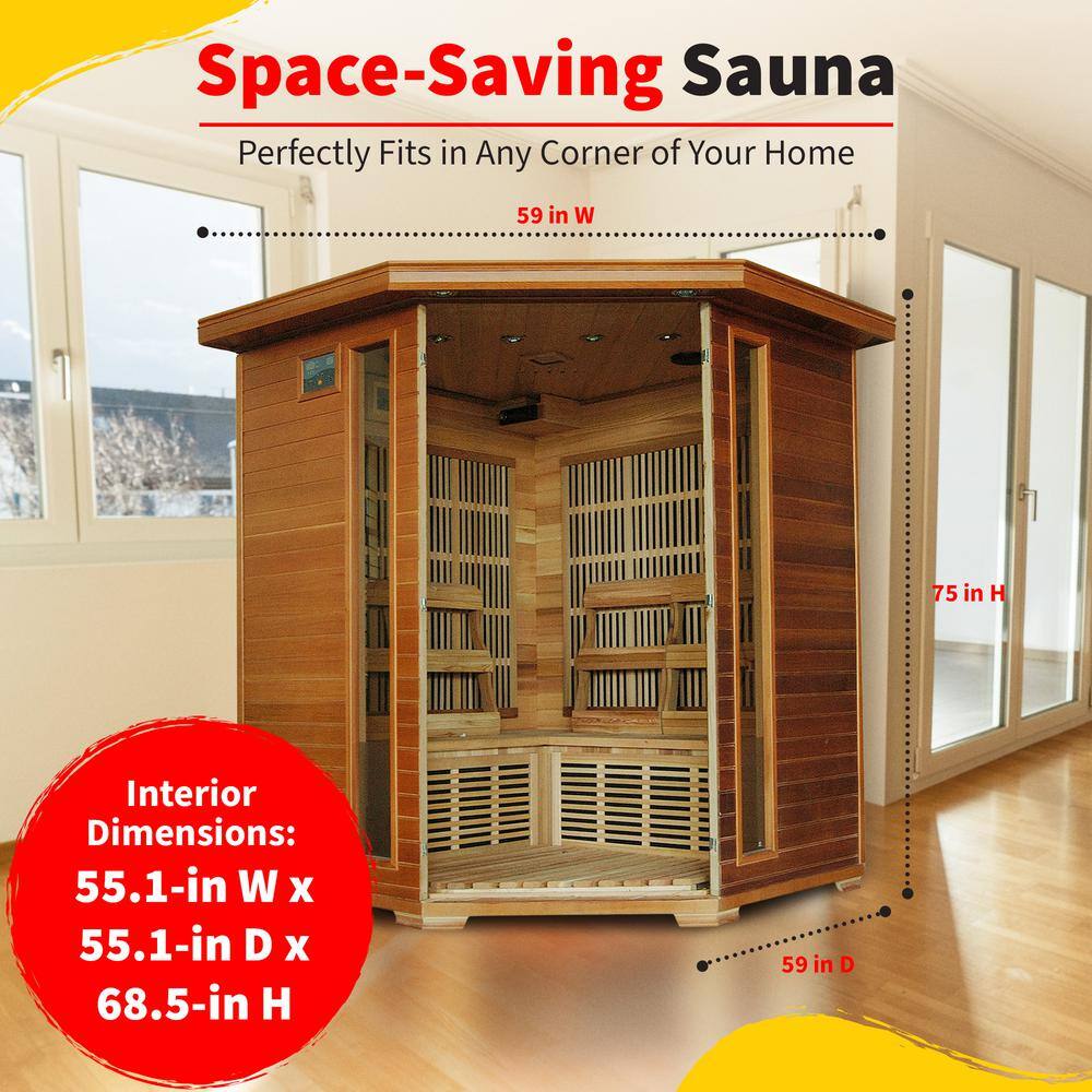 Canadian Red Cedar 4-Person Corner Infrared Sauna
