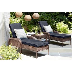 Cambridge Brown Wicker Outdoor Patio Chaise Lounge with CushionGuard Sky Blue Cushions