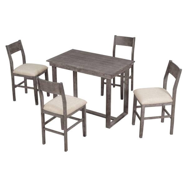 Nestfair Gray 5-Piece Wood Dining Table Set with 4 Upholstered Chairs ...