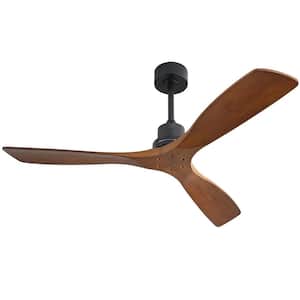 52 in. Farmhouse Ceiling Fan in 3 Brown Remote Carved Wood Fan Blade with Reversible Motor