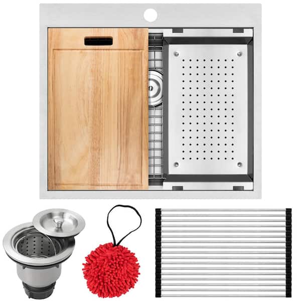 Ticor Bradford Zero Radius Drop-In 16-Gauge Stainless Steel 25 in. 1-Hole Single Basin Kitchen Sink with Accessory Kit