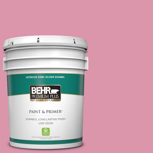 BEHR PREMIUM PLUS 5 gal. #110B-4 Foxy Pink Semi-Gloss Enamel Low Odor Interior Paint & Primer