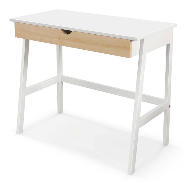 Costway 1-Piece White Computer Desk Wooden Workstation Makeup Vanity ...