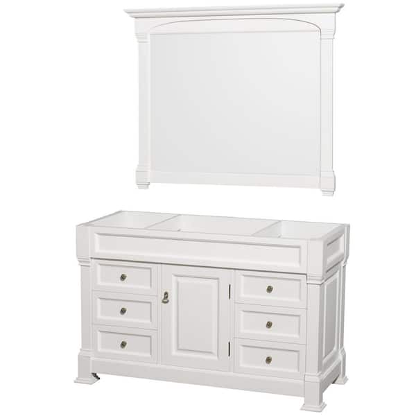 Wyndham Collection Andover 55 in. W x 22.25 in. D Bath Vanity Cabinet Only with Mirror in White
