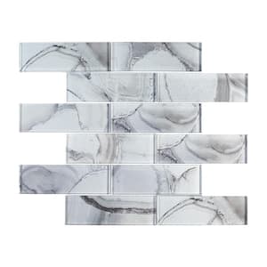 Geode Brick Gray 11.625 in. x 11.25 in. Interlocking Glossy Glass Mosaic Tile (9.08 sq. ft./Case)