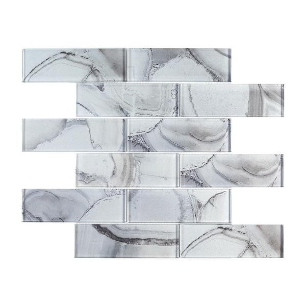 Jeffrey Court Geode Brick Gray 11.625 in. x 11.25 in. Interlocking Glossy Glass Mosaic Tile (9.08 sq. ft./Case)