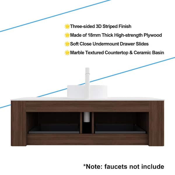 Yingze 48 in. Wall Mounted Single Sink Walnut Bath Vanity with