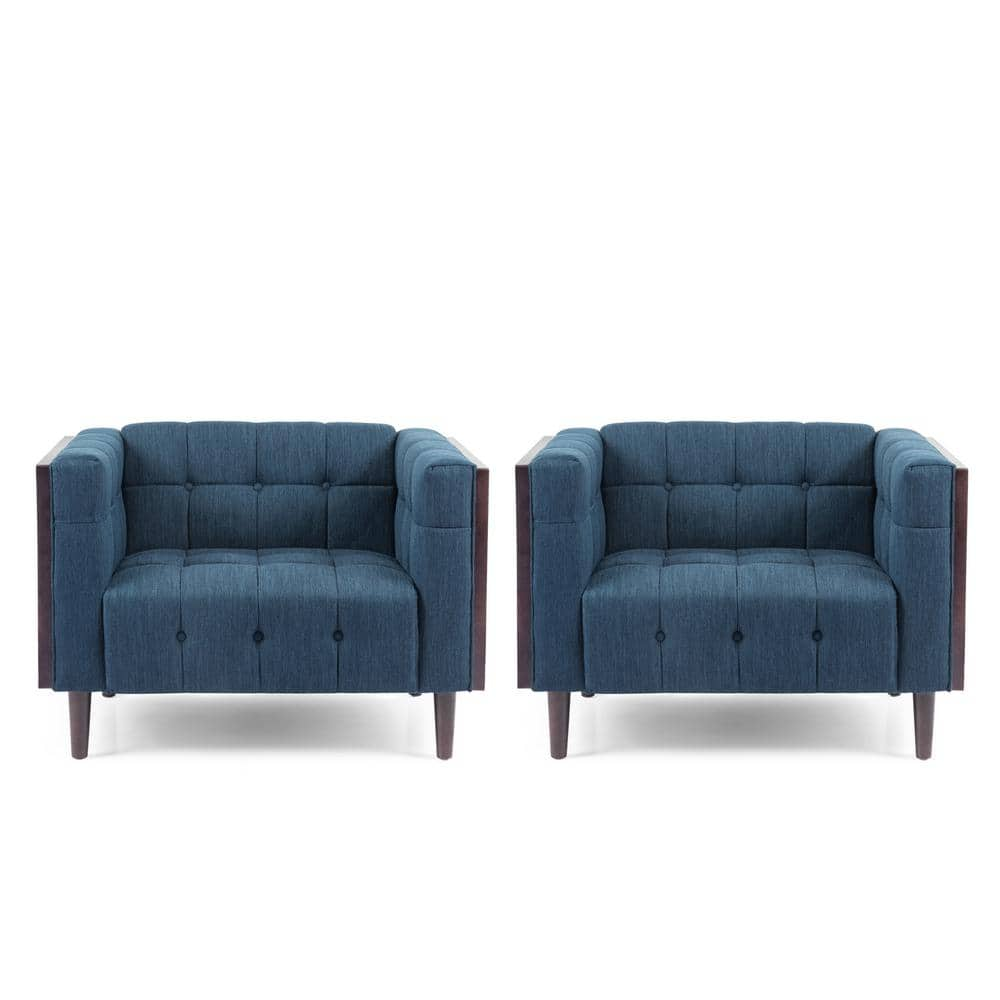 Penman Brown/Navy Blue Fabric Tufted Club Chair (Set of 2) -  Noble House, 105869