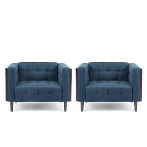 Penman Brown/Navy Blue Fabric Tufted Club Chair (Set of 2)