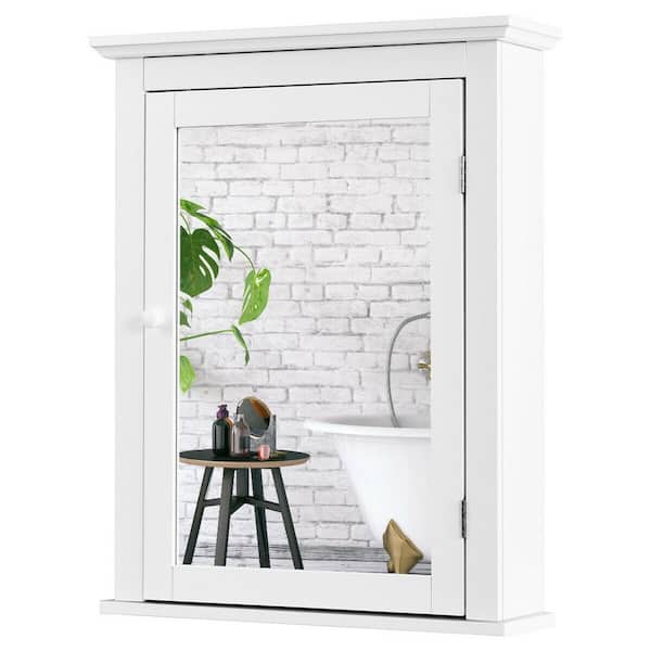 22 in. W x 27 in. H Rectangular Wall Mount MDF Medicine Cabinet with Mirror in White, Single Door