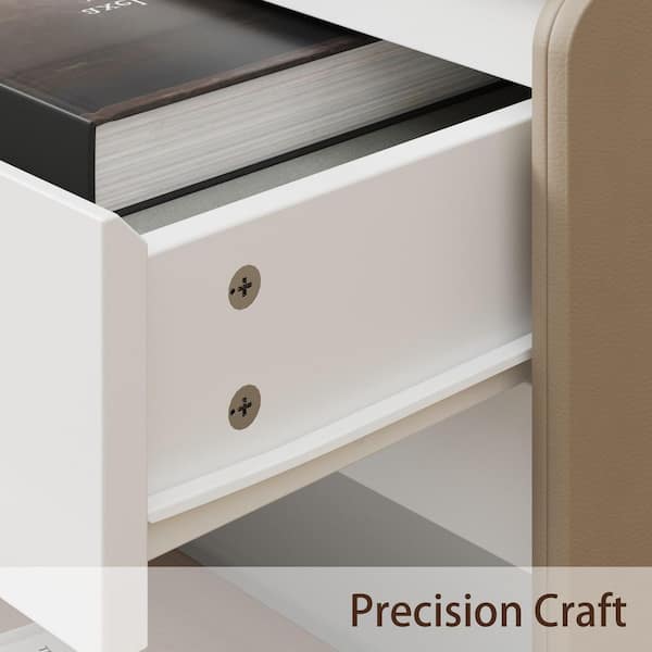 FUFU&GAGA White and Beige 3-Drawer 31.5 in. W Nightstand