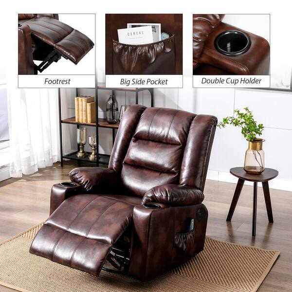 Lucklife Brown Faux Leather Swivel Rocker Recliner HD7237 BROWN