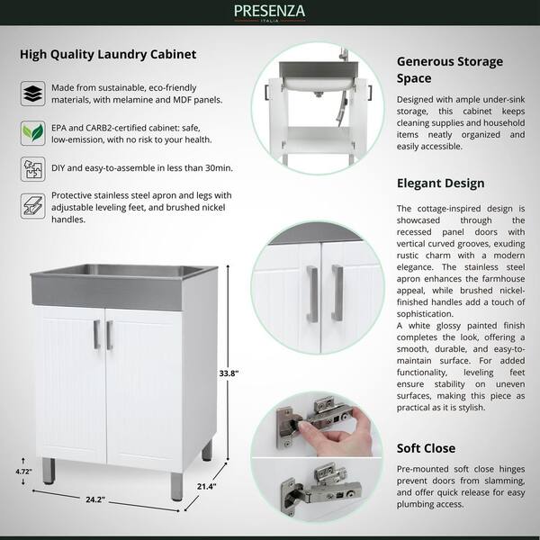 Presenza 24.1-in Brushed Steel Drop-In Utility Tub with Faucet