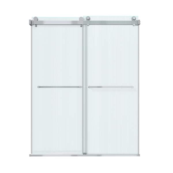 60 in. W x 76 in. H Framless Double Sliding Shower Door in Chrome with 3/8 in. (10mm) Fluted Glass