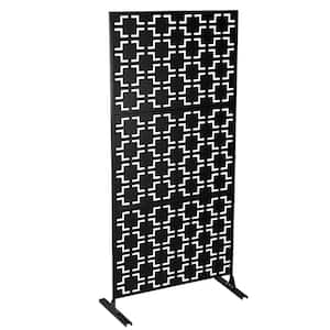 6.2 ft. x 2.9 ft. Outdoor Freestanding Metal Privacy Screen Decorative with Stand Black Grid