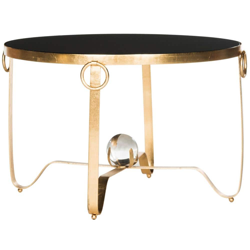 Elisha Transitional Round Coffee Table in Gold and Black Glass