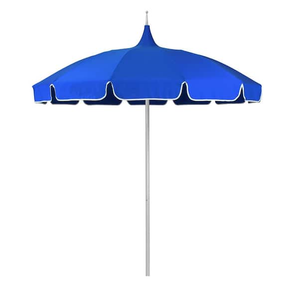 California Umbrella 8.5 ft. White Aluminum Commercial Pagoda Market Patio Umbrella with Fiberglass Ribs in Pacific Blue Sunbrella