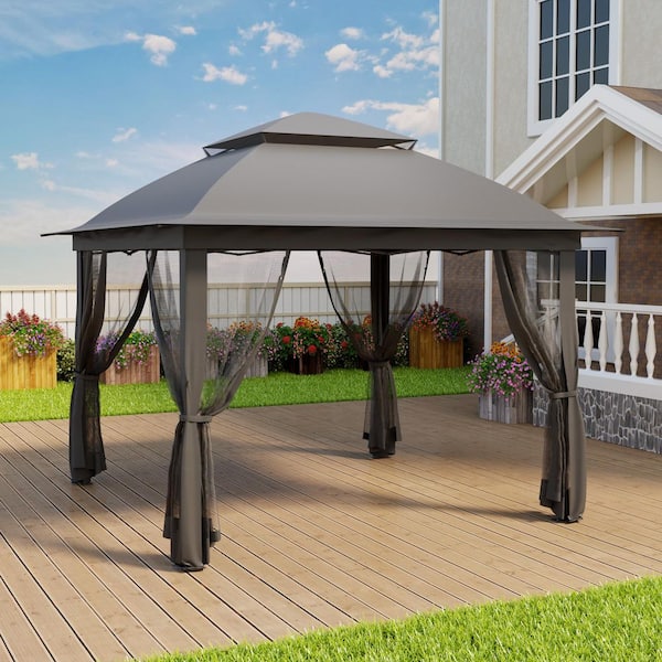 11 ft. x 11 ft. Pop-Up Steel Gazebo with Vented Double Roof, Mosquito Netting, and Carry Bag