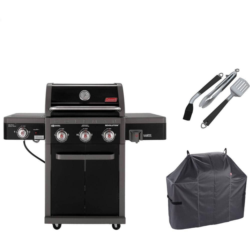 Coleman Revolution Grilling Kit with 3-Burner Propane BBQ Gas Grill ...